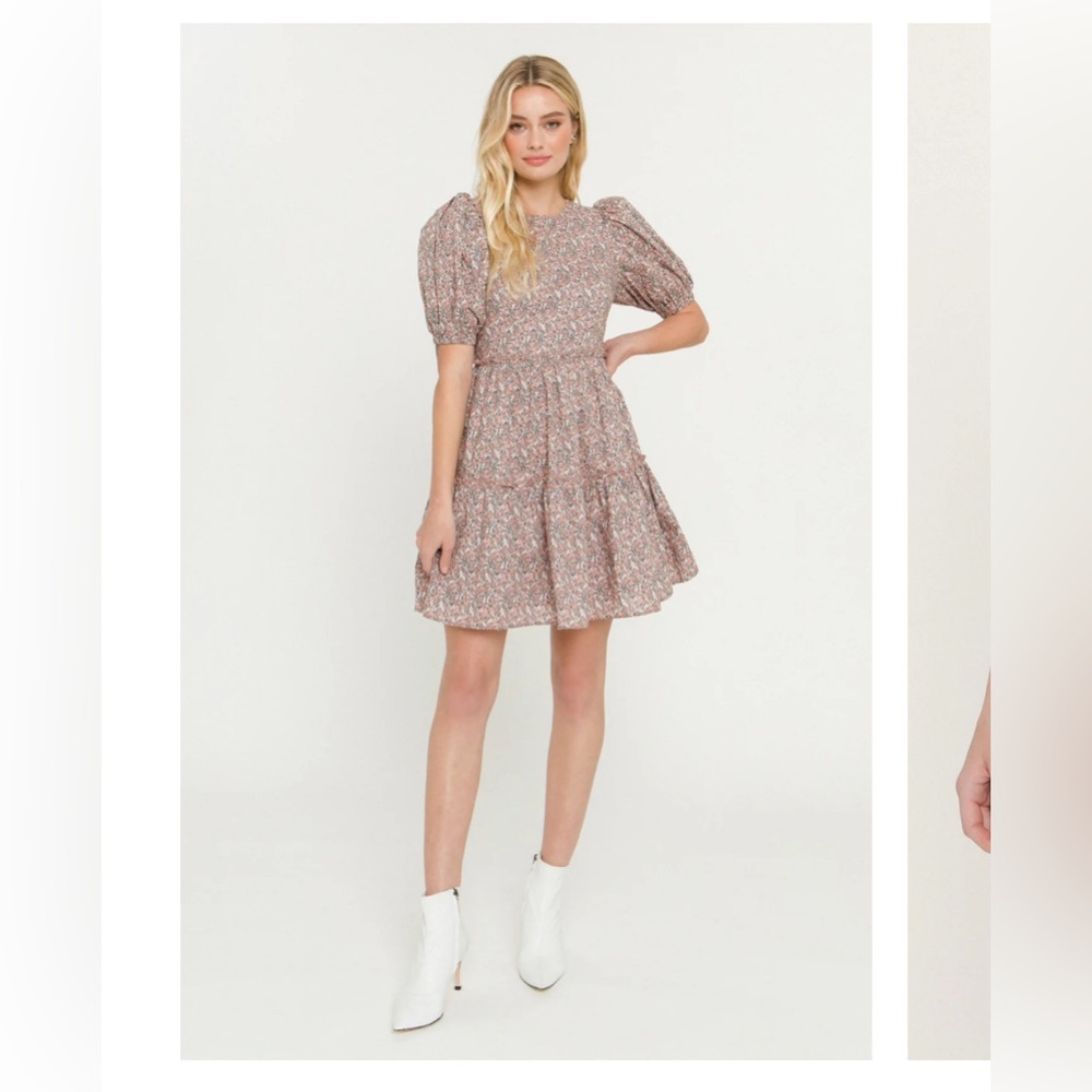 English factory PUFF SLEEVE RUFFLE DETAIL DRESS Sz M